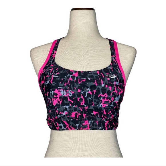 Speedo Swim Top Fit Endurance Lite Pink and Black Racerback Quick Dry Stretch 8 - Picture 1 of 8